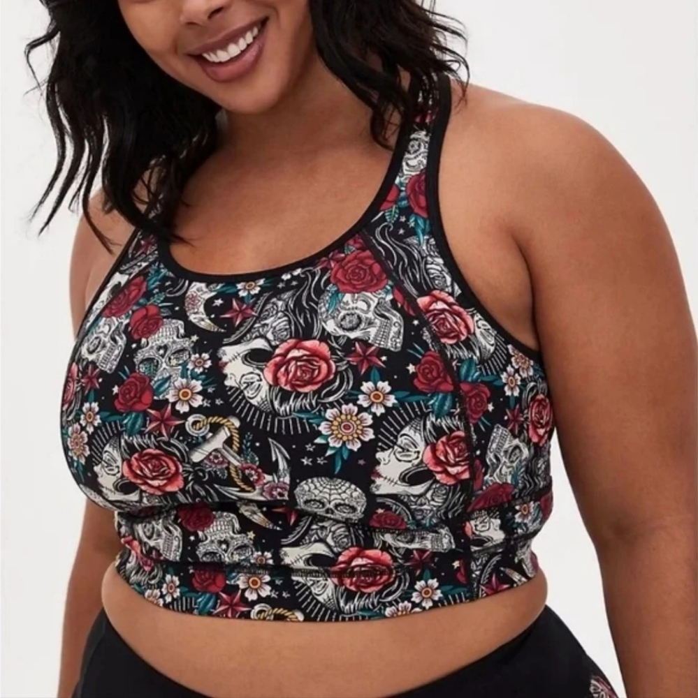Torrid Black and Red Floral Sports Bra